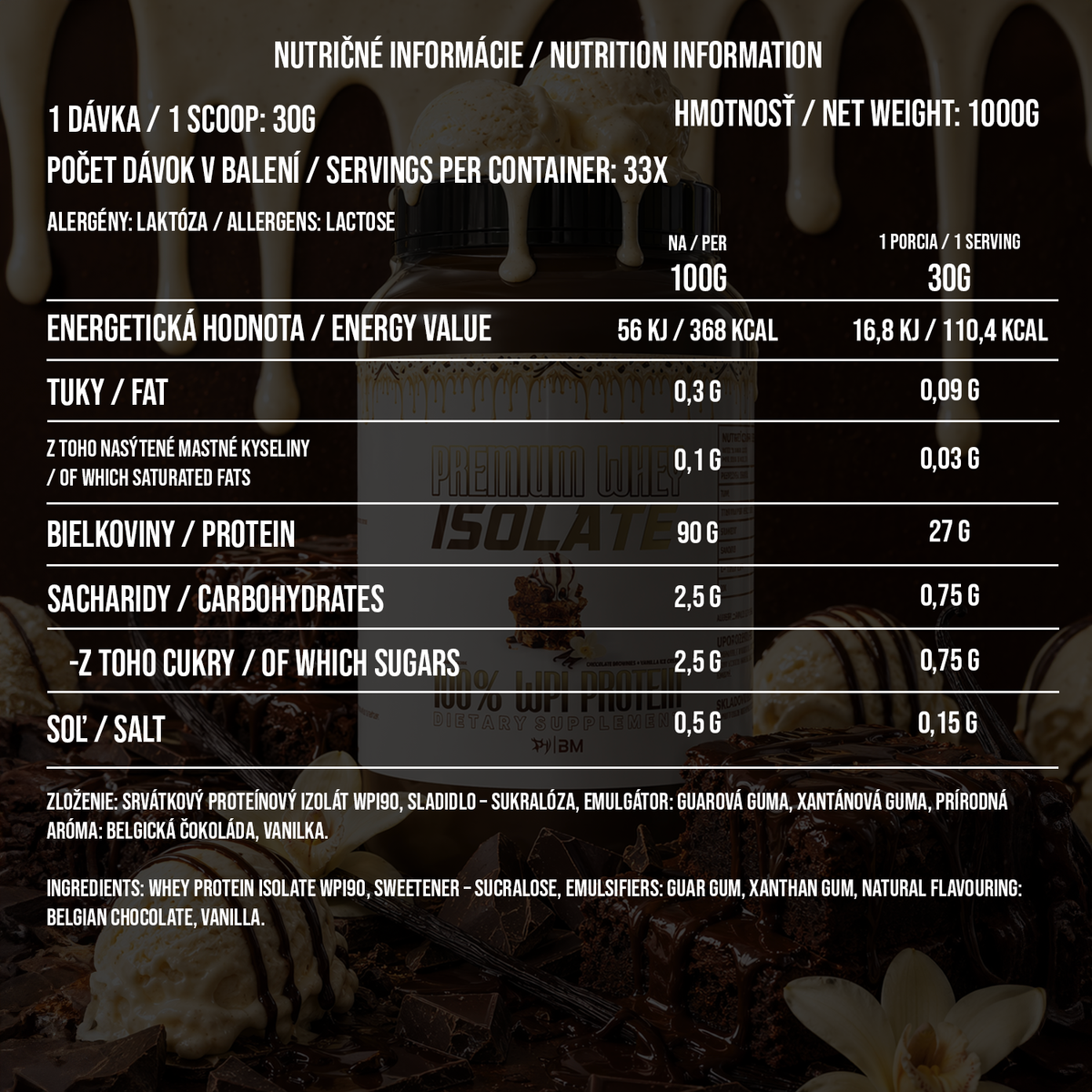 PREMIUM WHEY ISOLATE 100% WPI CHOCO BROWNIES & VANILLA ICE CREAM