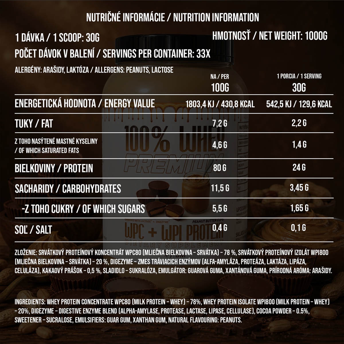 100% PREMIUM WHEY PROTEIN PEANUT BUTTER CUPS