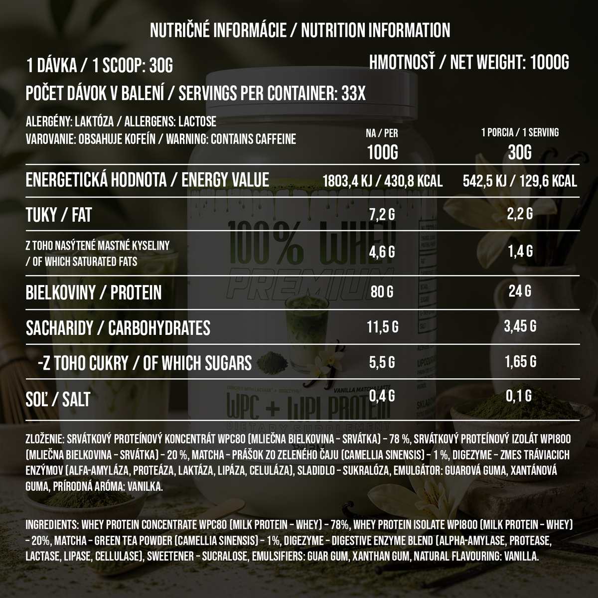 100% PREMIUM WHEY PROTEIN VANILLA MATCHA LATTE