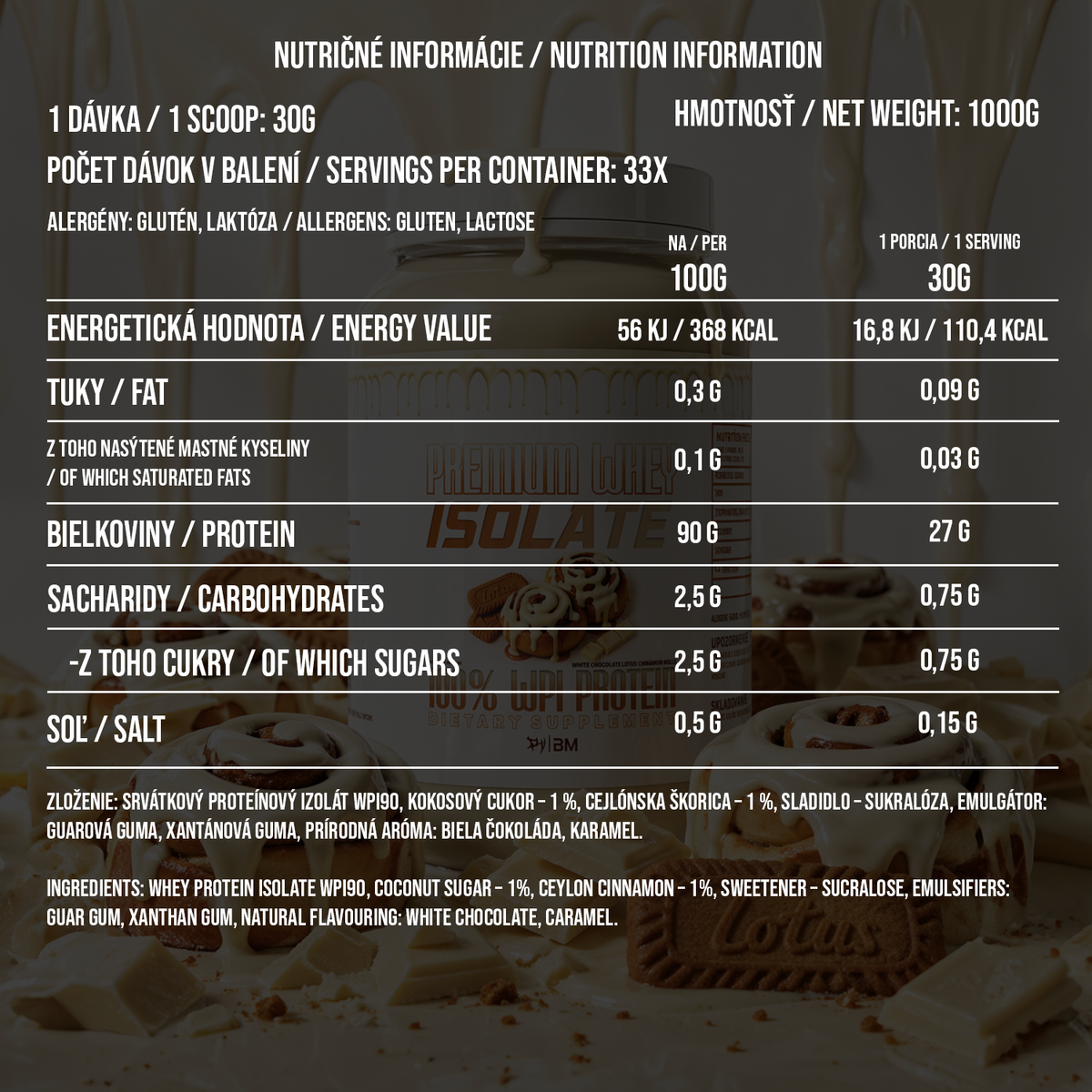 PREMIUM WHEY ISOLATE 100% WPI WHITE CHOCOLATE LOTUS CINNAMON ROLLS